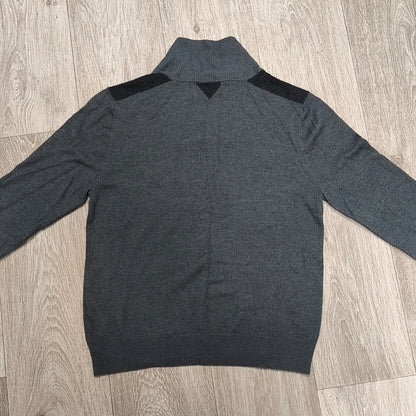 GUESS Men's Gray Wool Blend Shawl Collar Pullover Sweater Size M Patch Logo