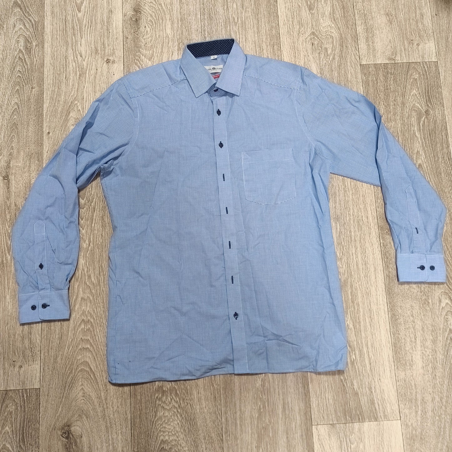 Royal Class Selection Mens Dress Shirt Blue White Gingham Modern Fit 41