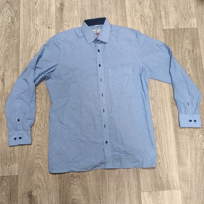Royal Class Selection Mens Dress Shirt Blue White Gingham Modern Fit 41