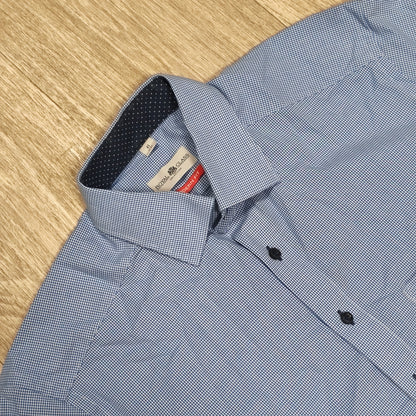 Royal Class Selection Mens Dress Shirt Blue White Gingham Modern Fit 41