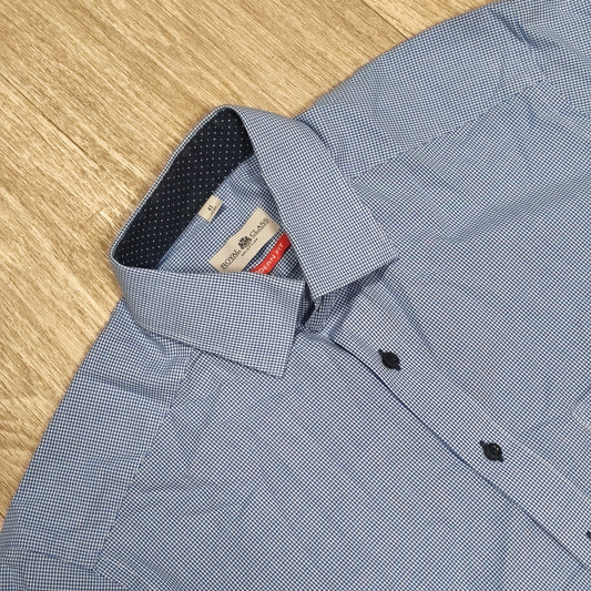 Royal Class Selection Mens Dress Shirt Blue White Gingham Modern Fit 41