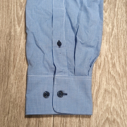 Royal Class Selection Mens Dress Shirt Blue White Gingham Modern Fit 41