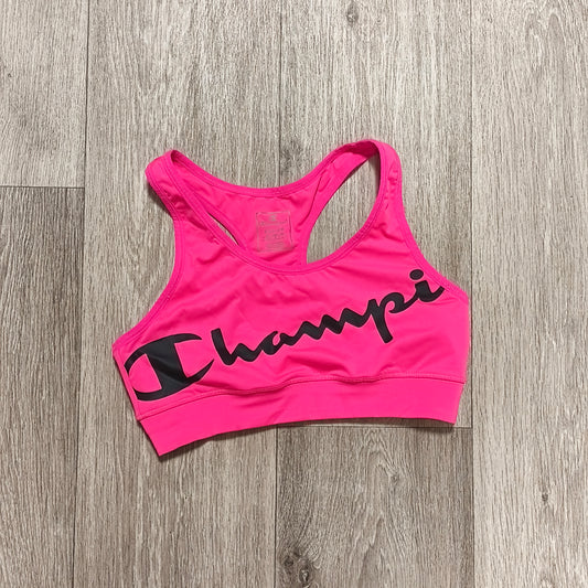 Champion Sports Bra Women Medium Pink Black Logo Athletic Fitness Workout Crop