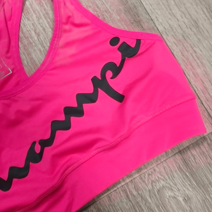 Champion Sports Bra Women Medium Pink Black Logo Athletic Fitness Workout Crop