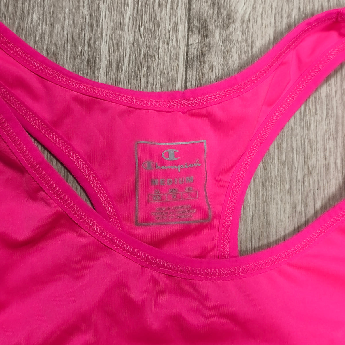 Champion Sports Bra Women Medium Pink Black Logo Athletic Fitness Workout Crop