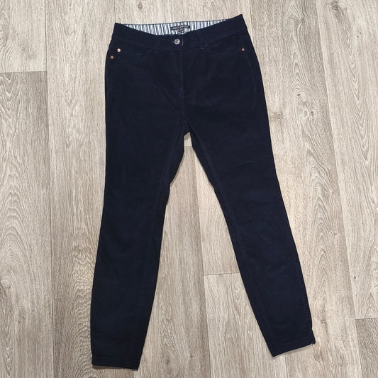 NEXT Petite Womens Navy Blue Corduroy Trousers Pants Size UK 12P EU 40 Stretch
