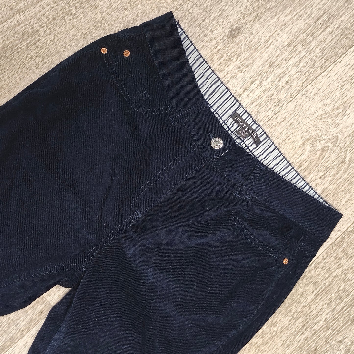 NEXT Petite Womens Navy Blue Corduroy Trousers Pants Size UK 12P EU 40 Stretch