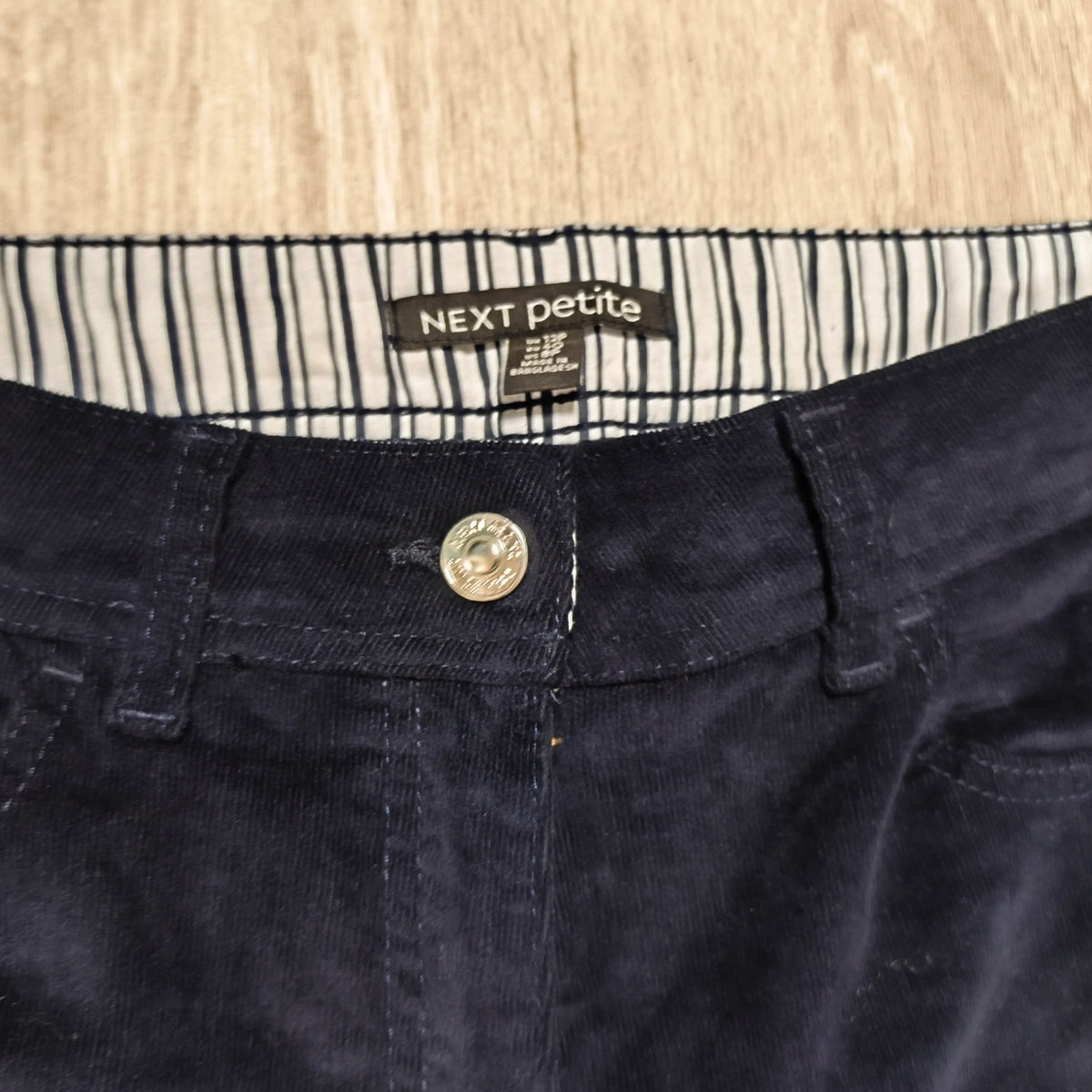 NEXT Petite Womens Navy Blue Corduroy Trousers Pants Size UK 12P EU 40 Stretch