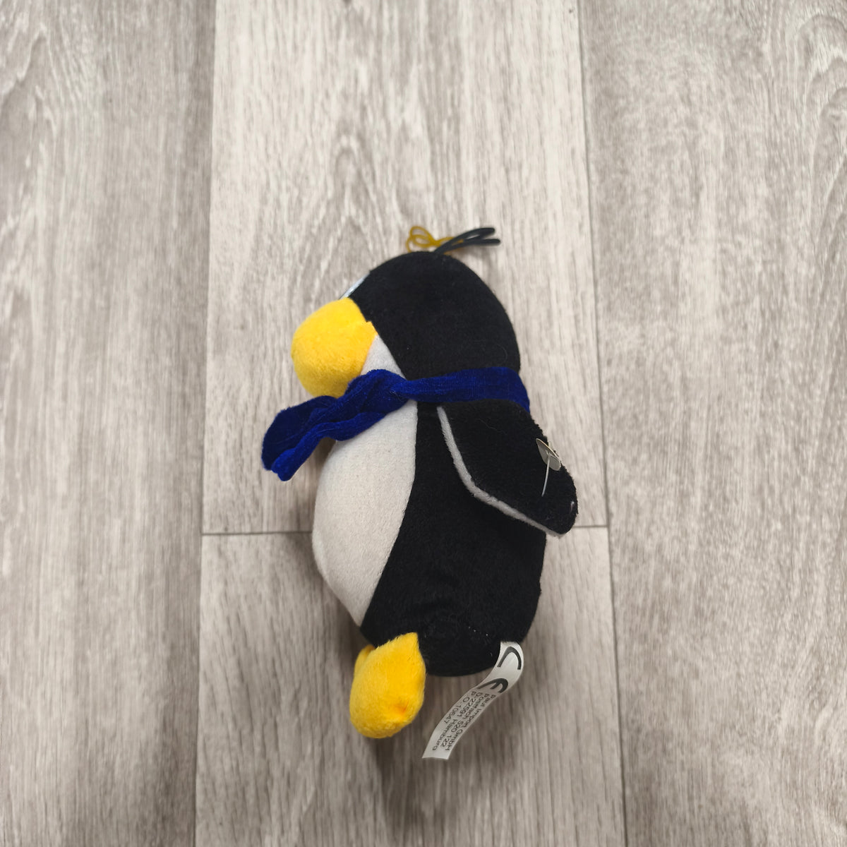 Paul Import Plush Penguin Stuffed Animal Toy Blue Scarf Hanging Loop Black White