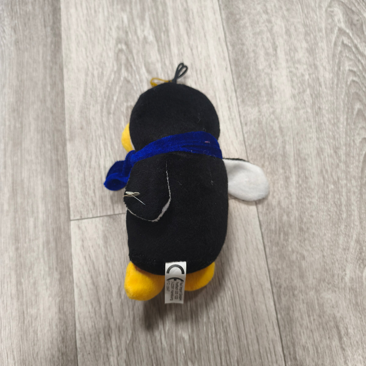 Paul Import Plush Penguin Stuffed Animal Toy Blue Scarf Hanging Loop Black White