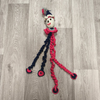 Handmade Knitted Crocheted Clown Doll Plush Curly Spiral Limbs Vintage Style