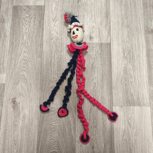 Handmade Knitted Crocheted Clown Doll Plush Curly Spiral Limbs Vintage Style