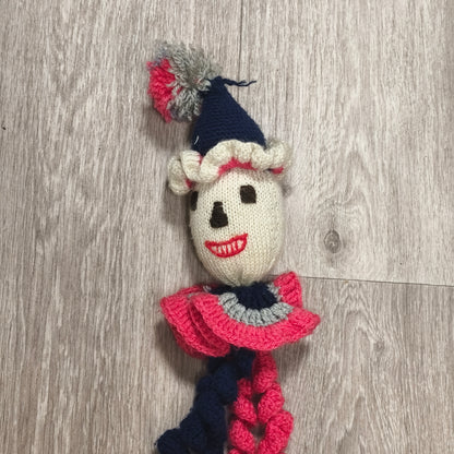 Handmade Knitted Crocheted Clown Doll Plush Curly Spiral Limbs Vintage Style