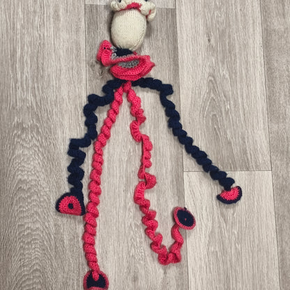 Handmade Knitted Crocheted Clown Doll Plush Curly Spiral Limbs Vintage Style