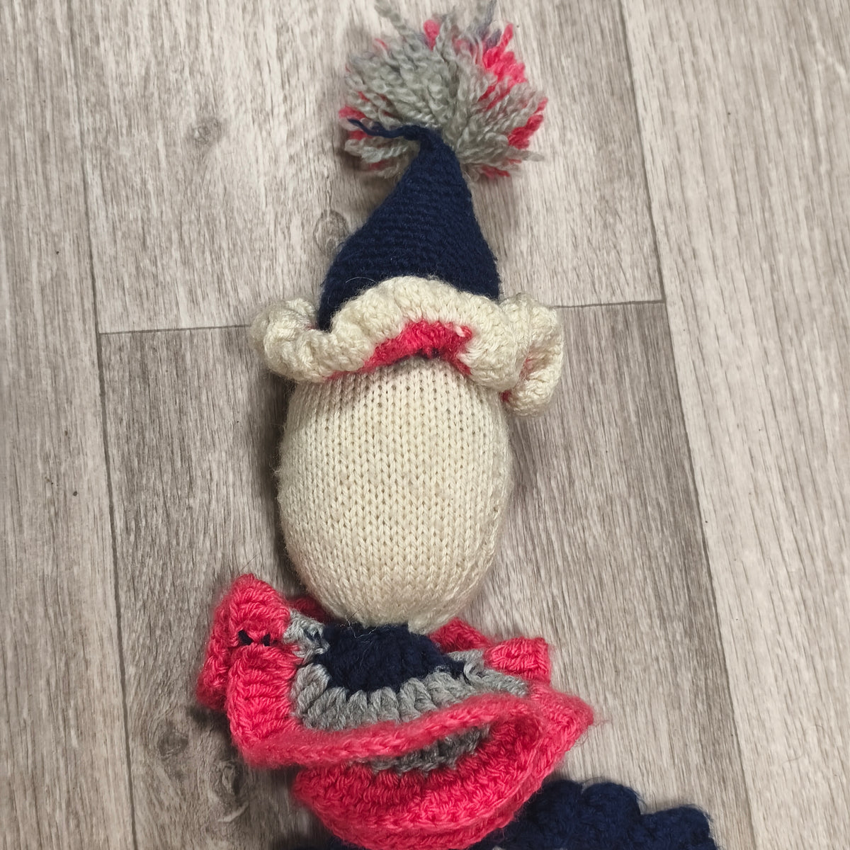 Handmade Knitted Crocheted Clown Doll Plush Curly Spiral Limbs Vintage Style