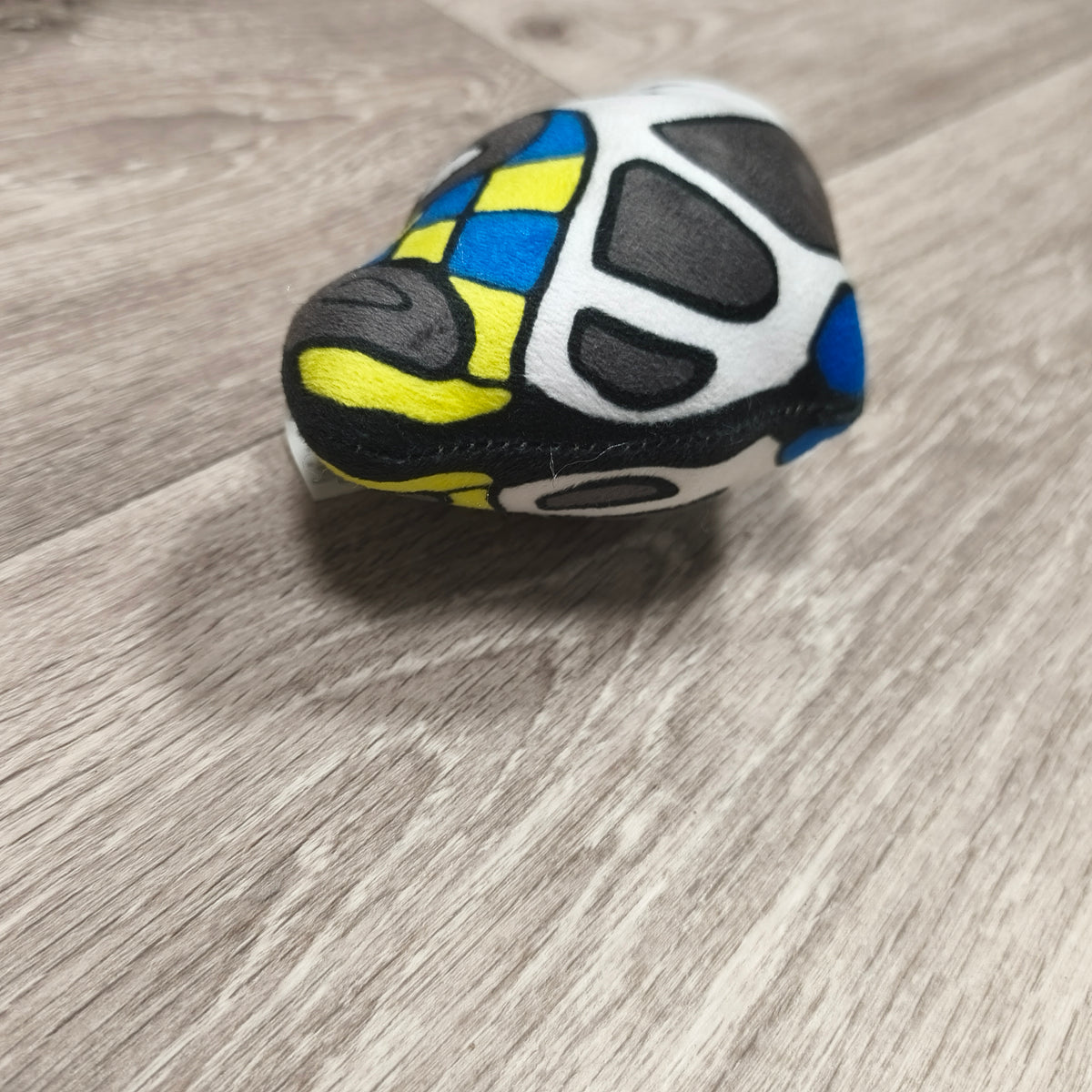 Crane Police Car Plush Soft Toy Small White Blue Yellow Checker Smiley Face