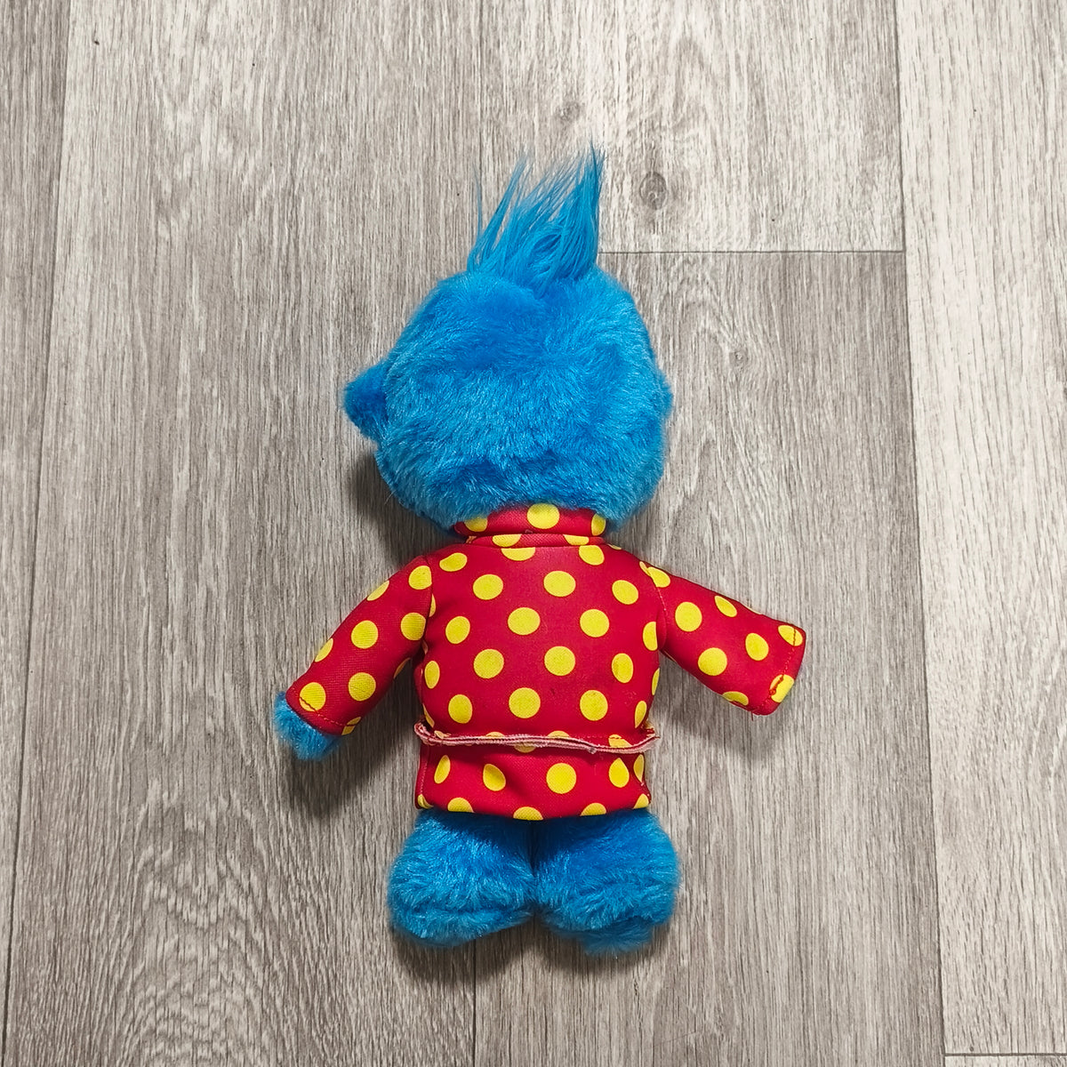 Blue Plush Monster Character Toy Red Yellow Polka Dot Shirt Soft
