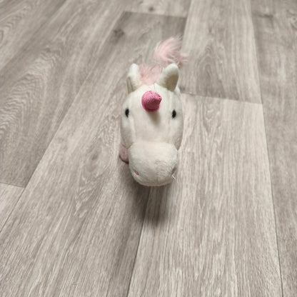 Sainsbury's White Pink Unicorn Plush Toy Stuffed Animal Zippered Belly