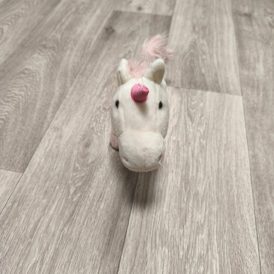 Sainsbury's White Pink Unicorn Plush Toy Stuffed Animal Zippered Belly