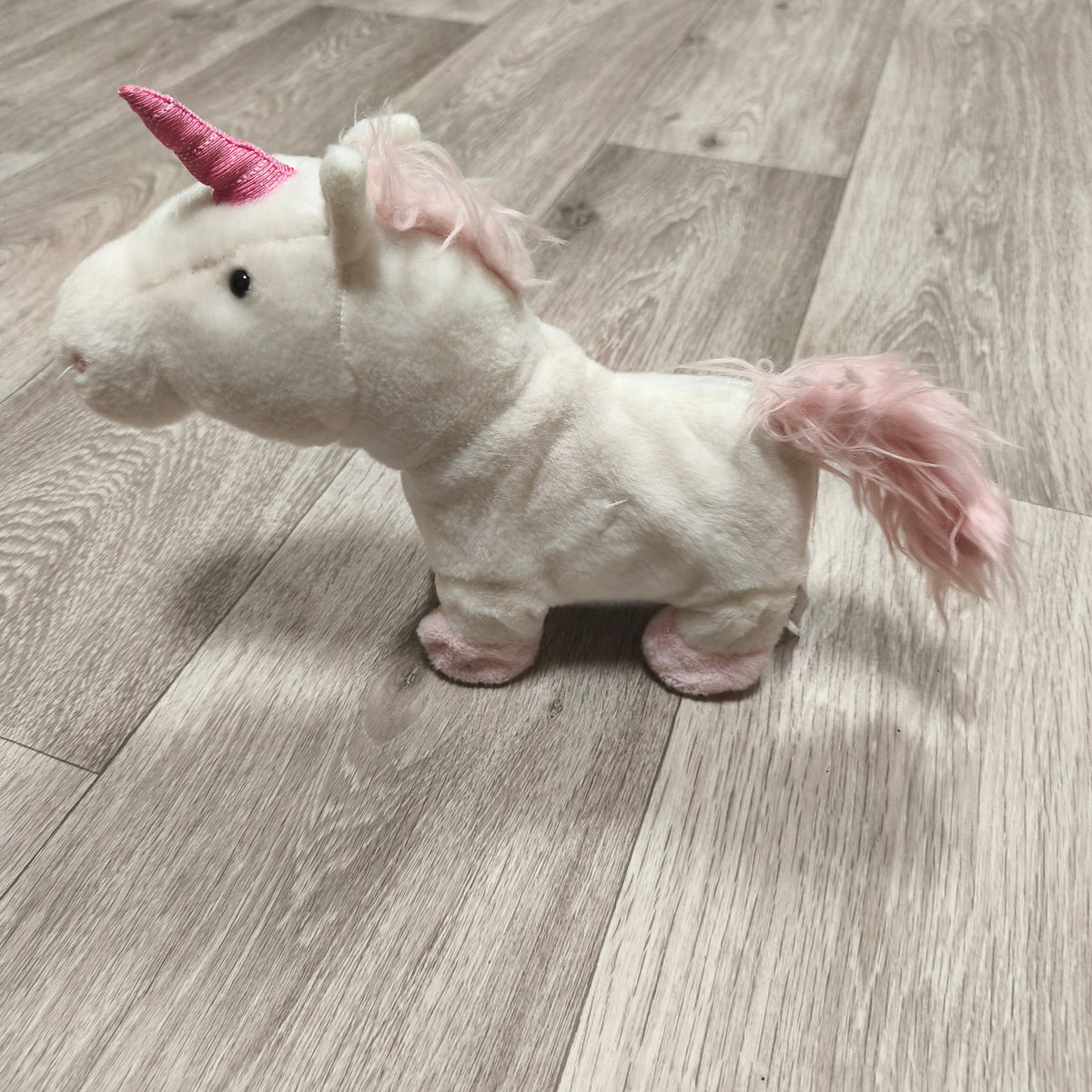 Sainsbury's White Pink Unicorn Plush Toy Stuffed Animal Zippered Belly
