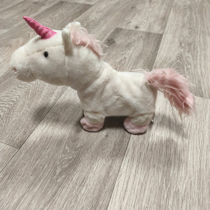 Sainsbury's White Pink Unicorn Plush Toy Stuffed Animal Zippered Belly