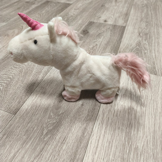 Sainsbury's White Pink Unicorn Plush Toy Stuffed Animal Zippered Belly