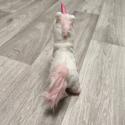 Sainsbury's White Pink Unicorn Plush Toy Stuffed Animal Zippered Belly