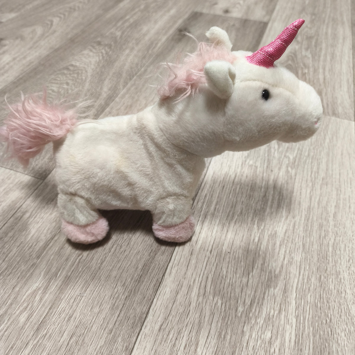 Sainsbury's White Pink Unicorn Plush Toy Stuffed Animal Zippered Belly