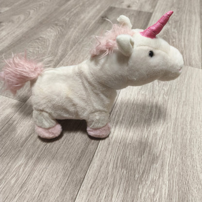 Sainsbury's White Pink Unicorn Plush Toy Stuffed Animal Zippered Belly