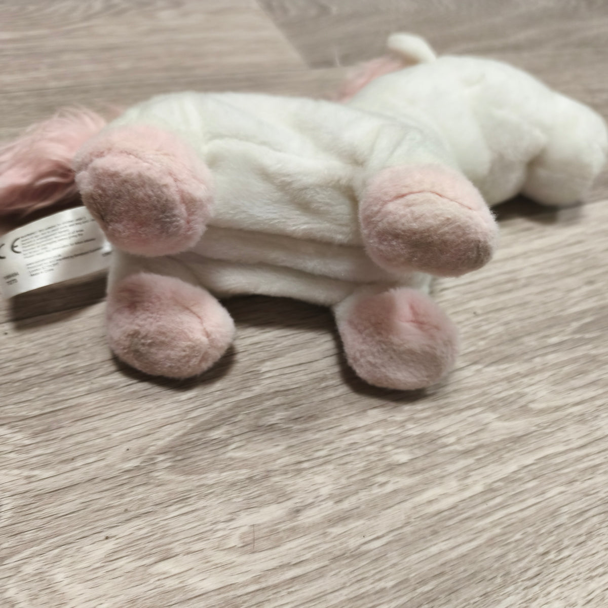 Sainsbury's White Pink Unicorn Plush Toy Stuffed Animal Zippered Belly