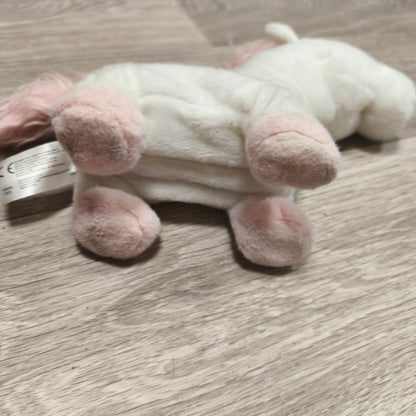 Sainsbury's White Pink Unicorn Plush Toy Stuffed Animal Zippered Belly