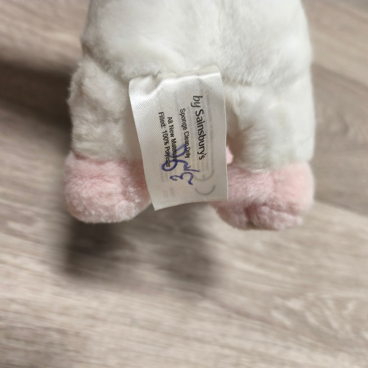 Sainsbury's White Pink Unicorn Plush Toy Stuffed Animal Zippered Belly