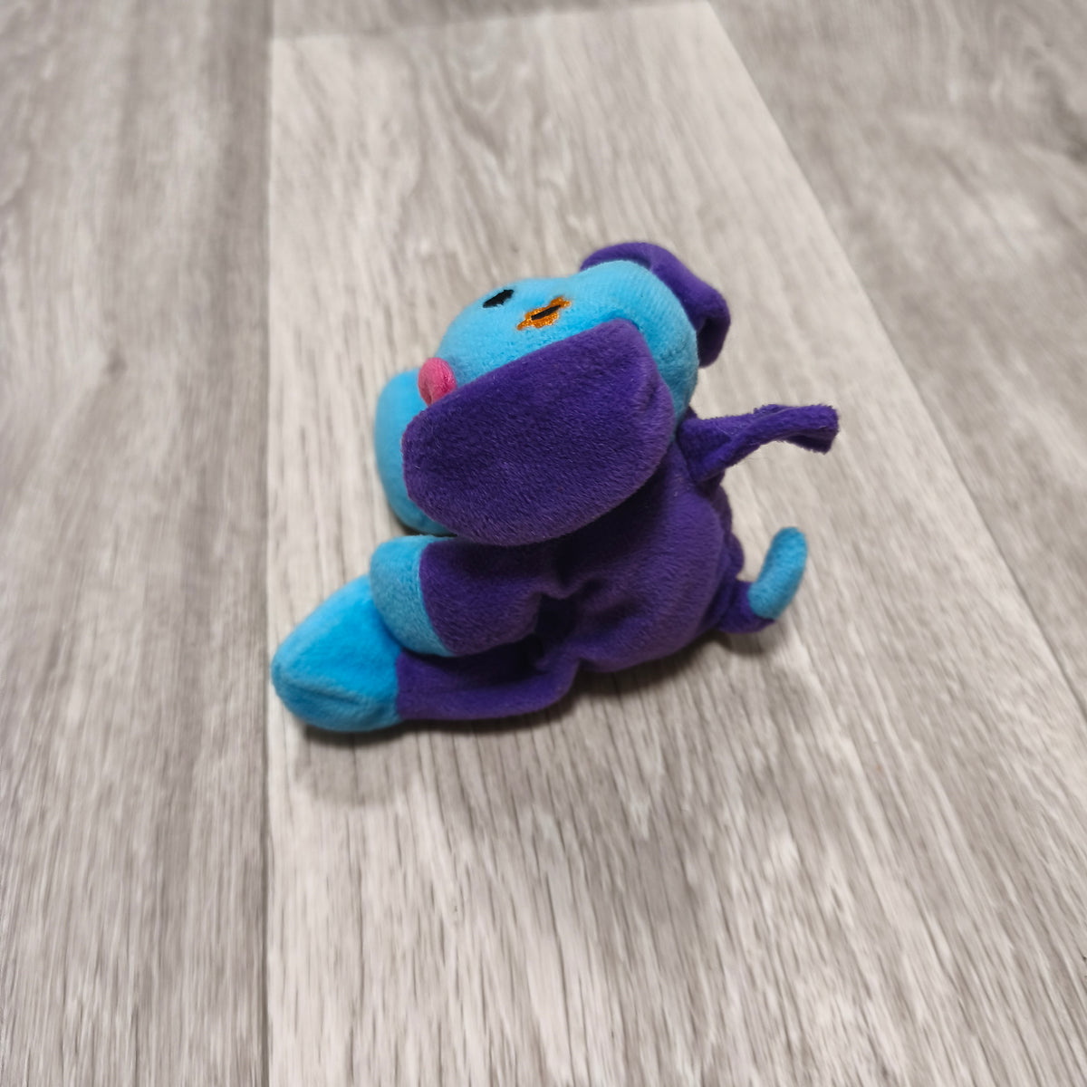 Blue Purple Dog Plush Stuffed Animal Toy Flower Eye Patch Hanging Loop Small