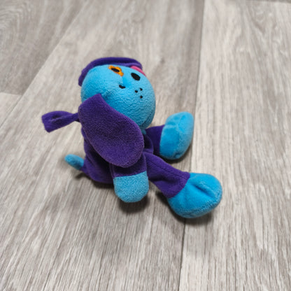 Blue Purple Dog Plush Stuffed Animal Toy Flower Eye Patch Hanging Loop Small