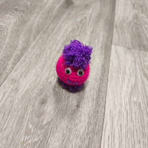 Handmade Crochet Mini Monster Plush Pink Purple Googly Eyes Yarn Toy Creature