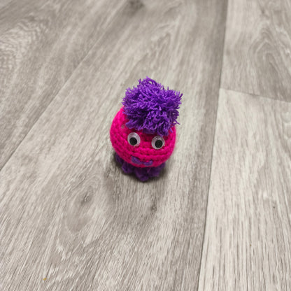 Handmade Crochet Mini Monster Plush Pink Purple Googly Eyes Yarn Toy Creature