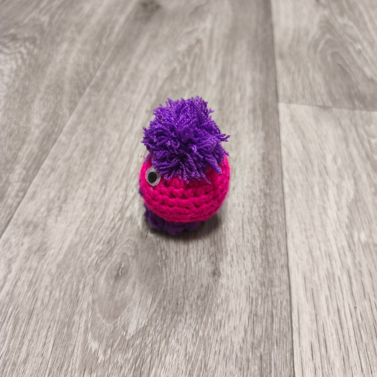 Handmade Crochet Mini Monster Plush Pink Purple Googly Eyes Yarn Toy Creature