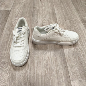 Women White Low Top Platform Sneakers Lace Up Skate Shoes Faux Leather Size 43