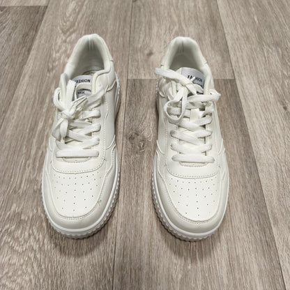 Women White Low Top Platform Sneakers Lace Up Skate Shoes Faux Leather Size 43