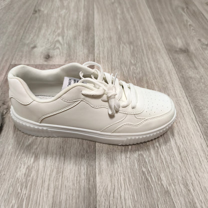 Women White Low Top Platform Sneakers Lace Up Skate Shoes Faux Leather Size 43