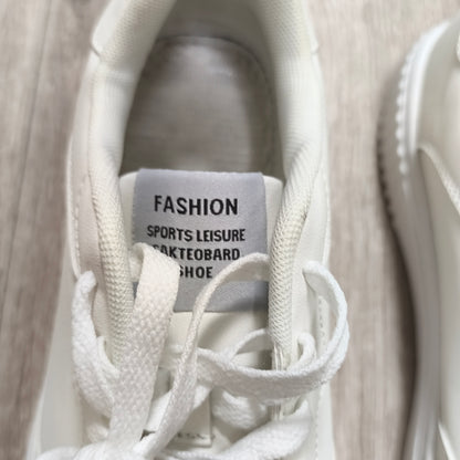 Women White Low Top Platform Sneakers Lace Up Skate Shoes Faux Leather Size 43