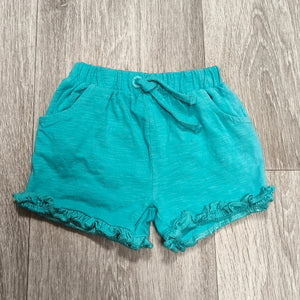 Mini Club Baby Newborn Teal Ruffle Hem Cotton Shorts Elastic Waist Pockets