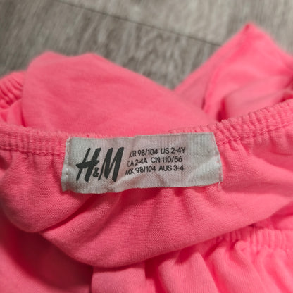 H&M Girls Neon Pink Ruffle Off Shoulder Top Sleeveless Shirt Size 2-4Y 98/104