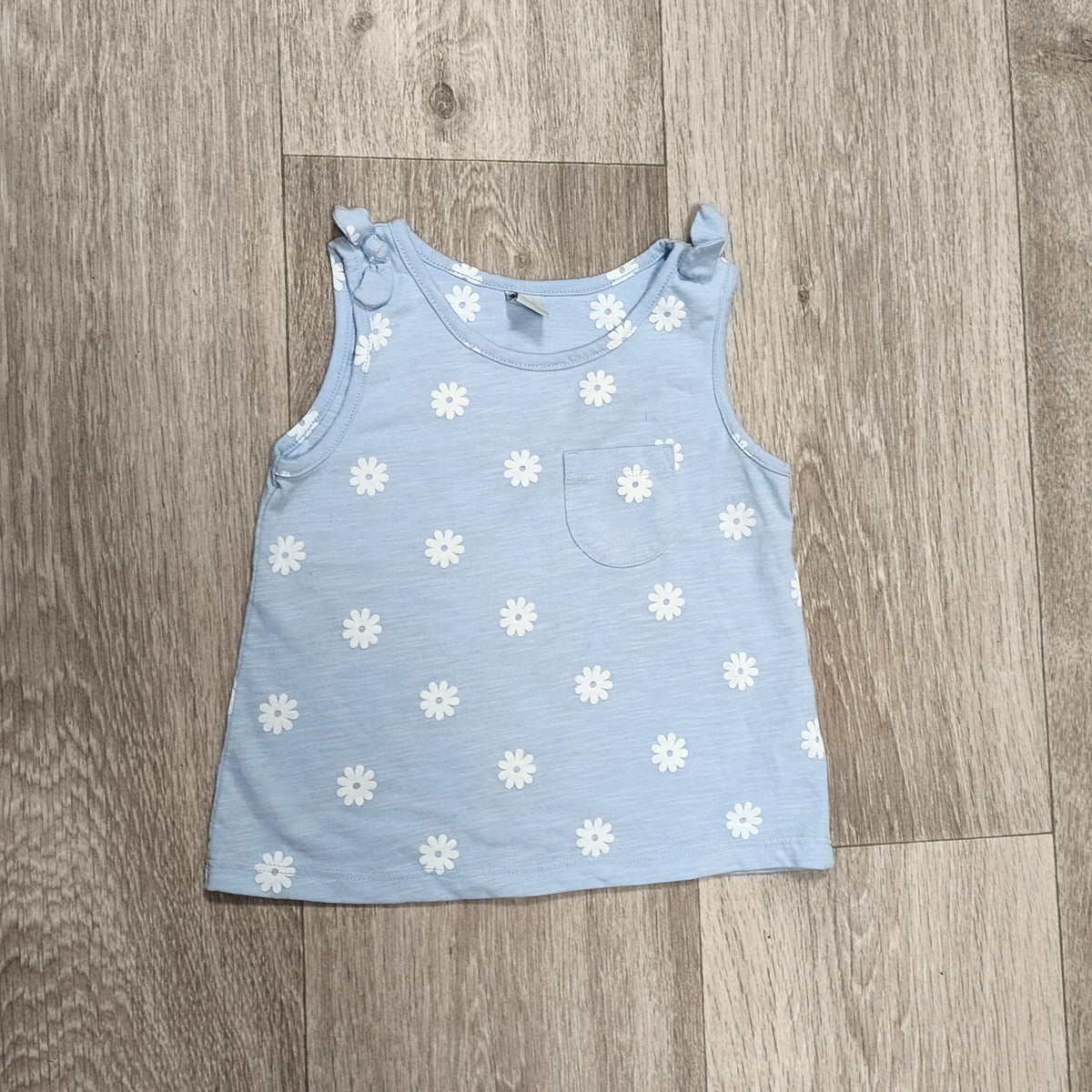 Tu Kids Girls Light Blue Daisy Floral Vest Tank Top Pocket 1.5-2 Yrs 86-92cm