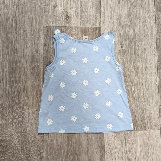 Tu Kids Girls Light Blue Daisy Floral Vest Tank Top Pocket 1.5-2 Yrs 86-92cm