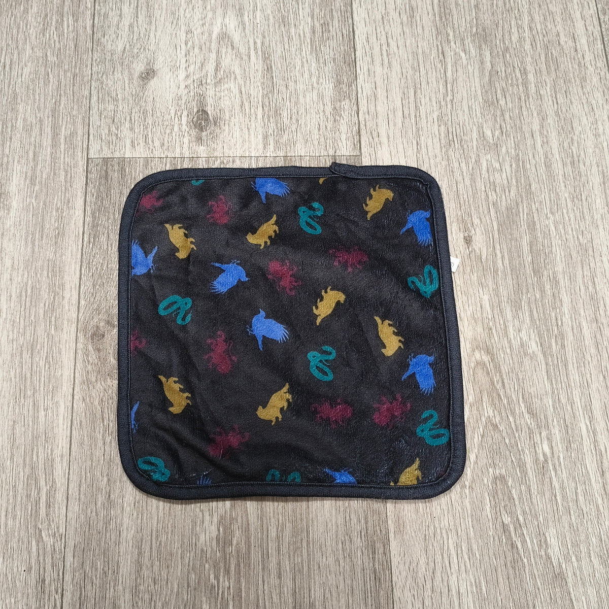 Black Square Plush Cloth Animal Graphic Print Hand Towel Hankie White Back