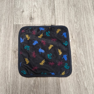Black Square Plush Cloth Animal Graphic Print Hand Towel Hankie White Back