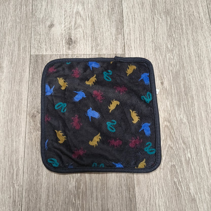 Black Square Plush Cloth Animal Graphic Print Hand Towel Hankie White Back