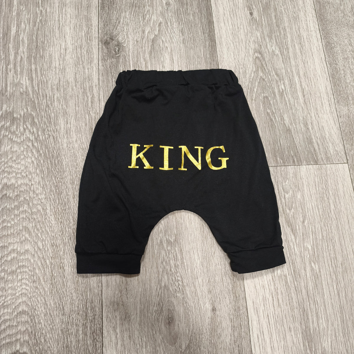 Baby Toddler Black Harem Pants Slouch Leggings Gold KING Graphic Size 90
