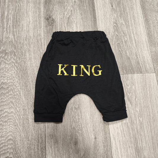 Baby Toddler Black Harem Pants Slouch Leggings Gold KING Graphic Size 90